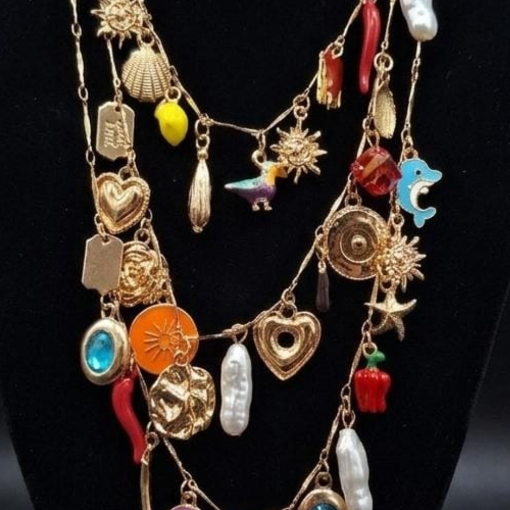 Zara Inspired Multi-Color Gold Charm Layered Necklace - Women Jewelry - Picture 2 of 2